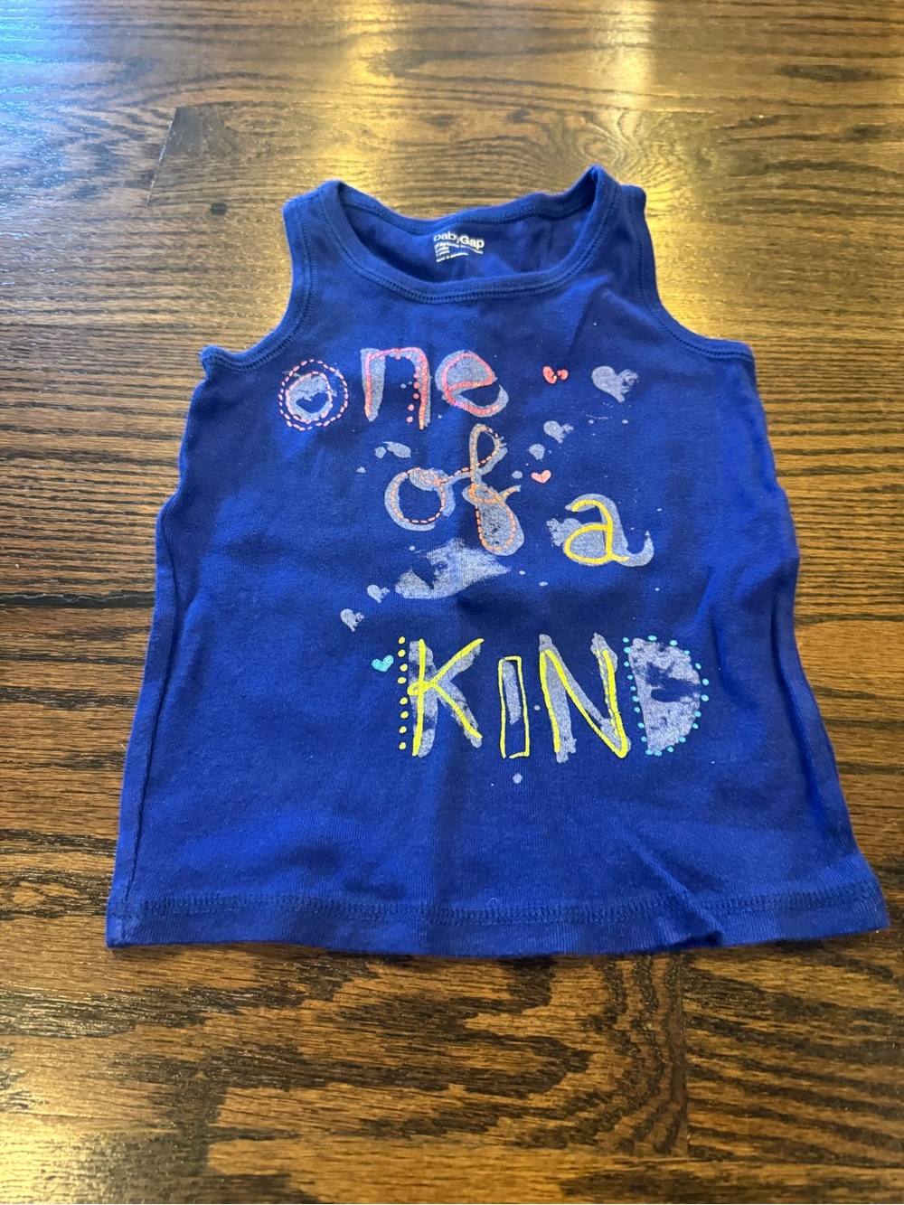 GAP Blue 'One of a Kind' Girls Tank Top with Multicolor Print